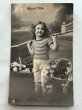 画像1: Postcard    アンティークポストカード　お花かごと女の子　パニエ　写真　ベルギー (1)