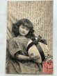 画像1: Postcard    アンティークポストカード　大きな卵と女の子　リボン　フランス1904年 (1)
