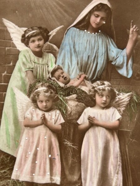 画像2: Postcard    アンティークポストカード 写真 クリスマスの天使たち 聖母子 (未使用) (2)