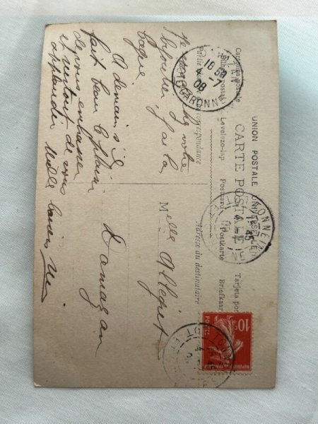画像2: Postcard    アンティークポストカード 薔薇のお花と女の子 レース フランス1908年 (2)