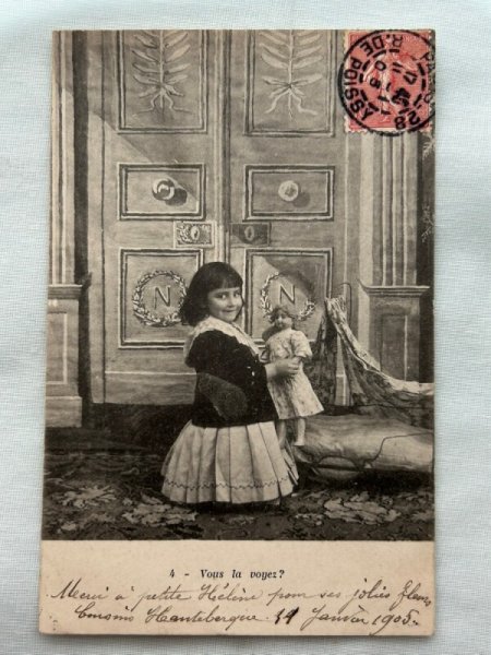 画像1: Postcard    アンティークポストカード　女の子とお人形　フランス1903年 (1)