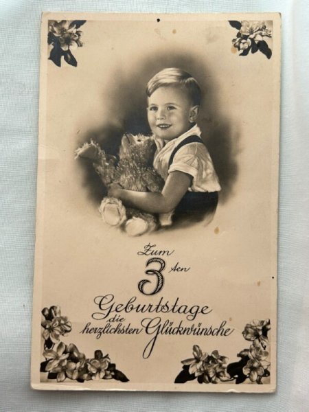 画像1: Postcard　アンティークポストカード　テディベアと男の子　ドイツ　写真 (1)