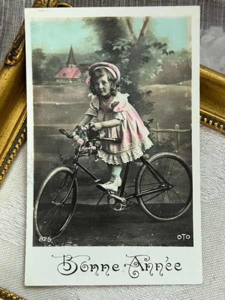 画像2: Postcard    アンティークポストカード 自転車に乗る女の子  写真 フランス (2)
