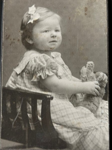 画像2: Vintage carte de visite　アンティーク　ミニ肖像写真　テディベアと小さな女の子　ドイツ (2)