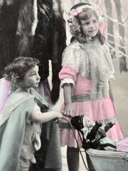 画像3: Postcard    アンティークポストカード　乳母車に乗ったお人形さんと家族　ベビーカー　バギー　フランス1909年 (3)