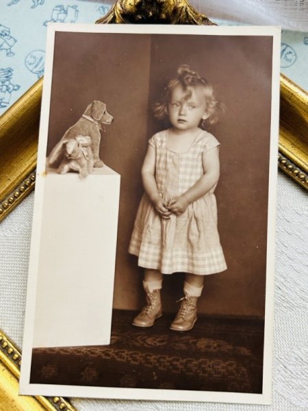 画像2: Postcard　アンティークポストカード　肖像写真　女の子とぬいぐるみ　犬　ウサギ　写真　ドイツ1931年 (2)