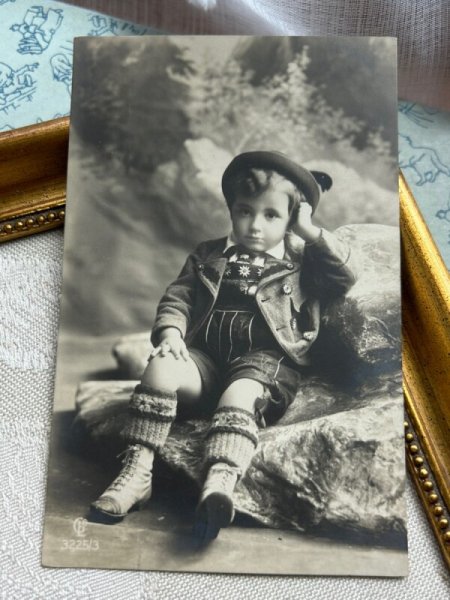 画像2: Postcard アンティークポストカード ドイツ 男の子 写真 1909年 (2)