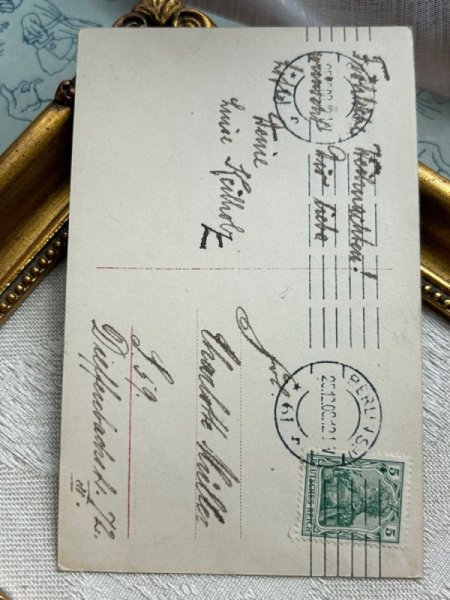 画像3: Postcard　アンティークポストカード　クリスマス　男の子と女の子　傘　写真　ドイツ1908年 (3)