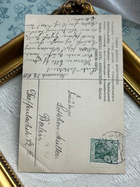 画像5: Postcard　アンティークポストカード　女の子の手にキスをする男の子　写真　ドイツ1907年 (5)