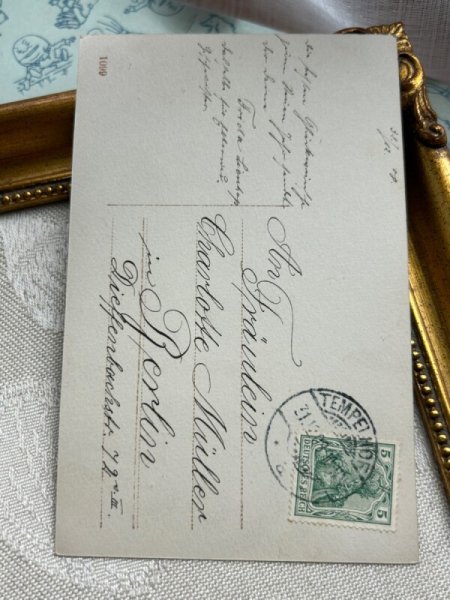 画像3: Postcard　アンティークポストカード　四つ葉クローバーと女の子　写真　ドイツ1908年 (3)