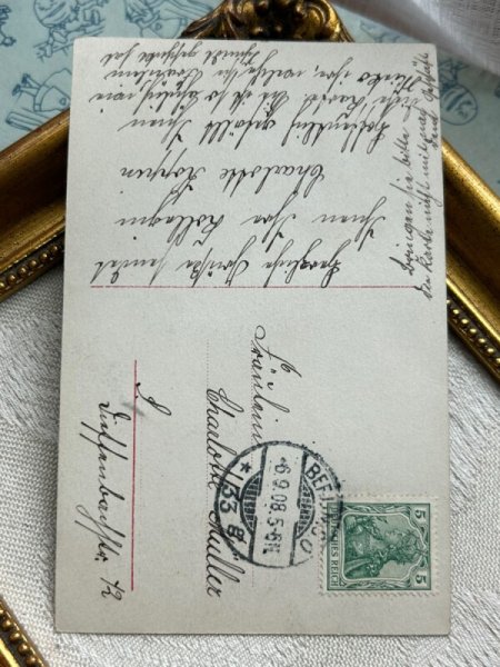 画像3: Postcard　アンティークポストカード　ヴェールの女の子　薔薇　写真　ドイツ1908年 (3)