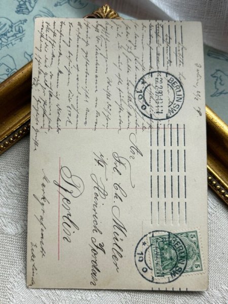 画像4: Postcard　アンティークポストカード　女の子と犬を見守る守護天使　写真　ドイツ1909年 (4)