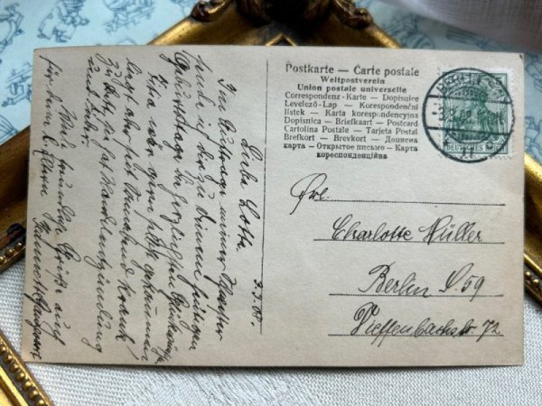 画像3: Postcard　アンティークポストカード　お花と女の子　写真　ドイツ1908年 (3)