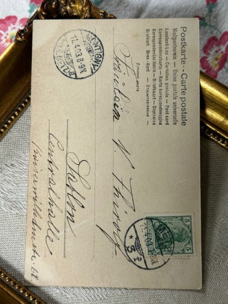 画像4: Postcard　アンティークポストカード　ウサギと女の子　うさぎ　兎　写真　ドイツ1903年 (4)