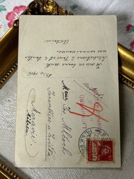 画像5: Postcard　アンティークポストカード　ウサギと女の子　うさぎ　兎　鏡　写真　スイス1916年 (5)