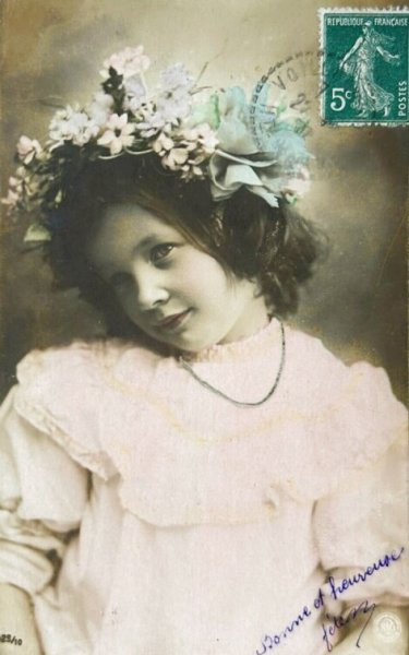 画像1: Postcard　アンティークポストカード　女の子　フランス1907年 (1)