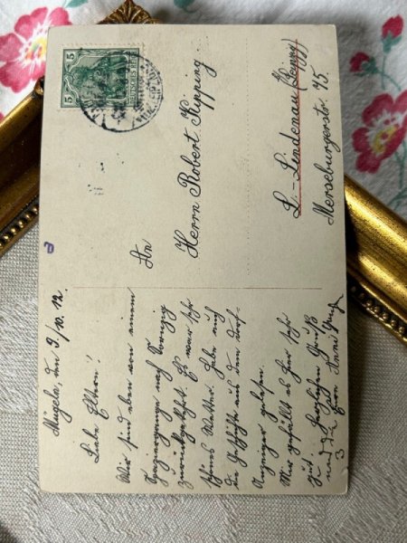 画像3: Postcard　アンティークポストカード　ピンク色のリボンの女の子　写真　ドイツ1912年 (3)