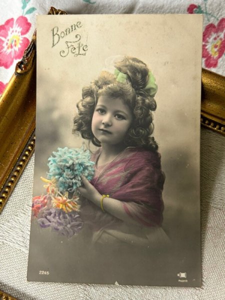 画像2: Postcard　アンティークポストカード　巻き髪の女の子　フランス　 (2)