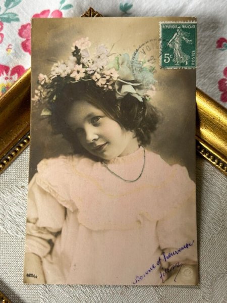 画像2: Postcard　アンティークポストカード　女の子　フランス1907年 (2)
