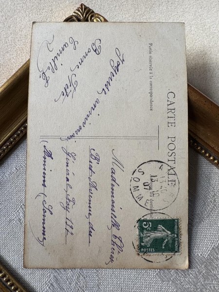 画像3: Postcard アンティークポストカード お花と女の子 帽子 写真 フランス1907年 (3)