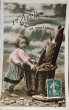 画像1: Postcard　アンティークポストカード　大きな魚と女の子　アヴィリル　4月の魚　エイプリルフール　フランス　 (1)