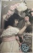 画像1: Postcard　アンティークポストカード　女の子とお花　フランス　写真　1905年 (1)