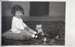 画像1: Postcard　アンティークポストカード　クマのプルトイ女の子　ニワトリ　テディベア　ぬいぐるみ　ドイツ　肖像写真　（未使用） (1)