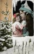 画像1: Postcard　アンティークポストカード　お人形さんと女の子　雪景色　写真　（未使用） (1)
