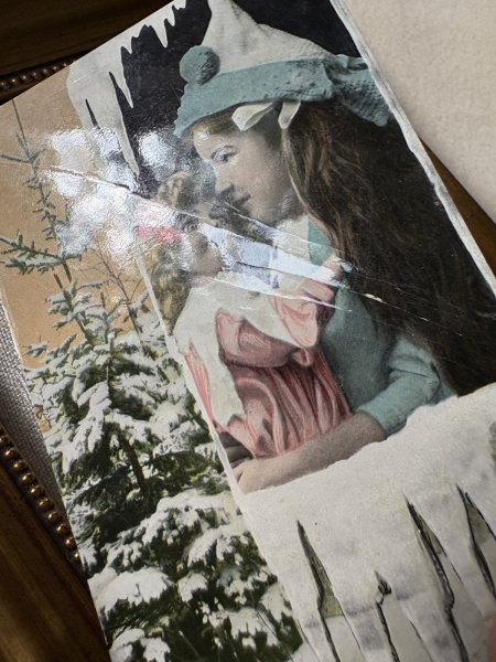 画像3: Postcard　アンティークポストカード　お人形さんと女の子　雪景色　写真　（未使用） (3)