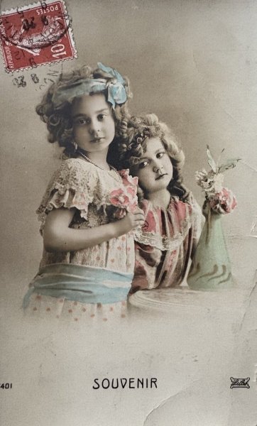 画像1: Postcard　アンティークポストカード　2人の女の子　フランス　写真 (1)