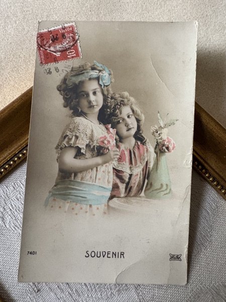 画像2: Postcard　アンティークポストカード　2人の女の子　フランス　写真 (2)
