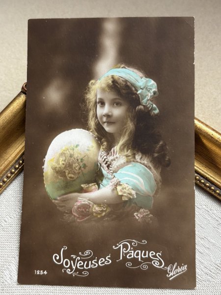 画像2: Postcard　アンティークポストカード　イースター　飾り卵と女の子　写真　1923年 (2)