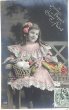 画像1: Postcard　アンティークポストカード　イースター　飾り卵と4月の魚と女の子　写真　フランス1907年 (1)