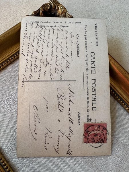 画像4: Postcard　アンティークポストカード　薔薇のお花と女の子　写真　フランス1907年 (4)