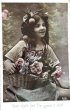 画像1: Postcard　アンティークポストカード　お花のバスケットと女の子　写真　フランス (1)