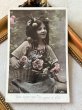 画像2: Postcard　アンティークポストカード　お花のバスケットと女の子　写真　フランス (2)