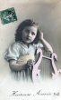 画像1: Postcard　アンティークポストカード　ライアーと女の子　竪琴　写真　フランス1910年 (1)