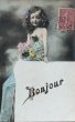 画像1: Postcard　アンティークポストカード　お花と女の子　写真　フランス1905年 (1)