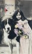 画像1: Postcard　アンティークポストカード　大きな犬と女の子　写真　フランス (1)