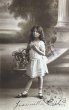 画像1: Postcard　アンティークポストカード　お花かごと女の子　パニエ　フランス1912年 (1)