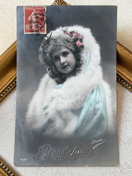画像2: Postcard　アンティークポストカード　冬の女の子　写真　フランス1911年 (2)