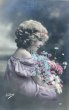 画像1: Postcard　アンティークポストカード　お花と女の子　写真　フランス1910年代 (1)