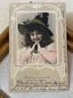 画像2: Postcard　アンティークポストカード　帽子の女の子　ドイツ１９０２年 (2)