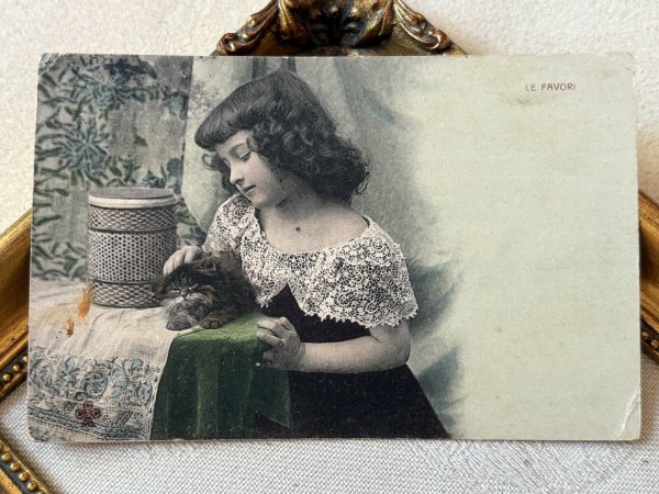 画像3: Postcard    アンティークポストカード　子猫と女の子　レース　フランス1905年 (3)