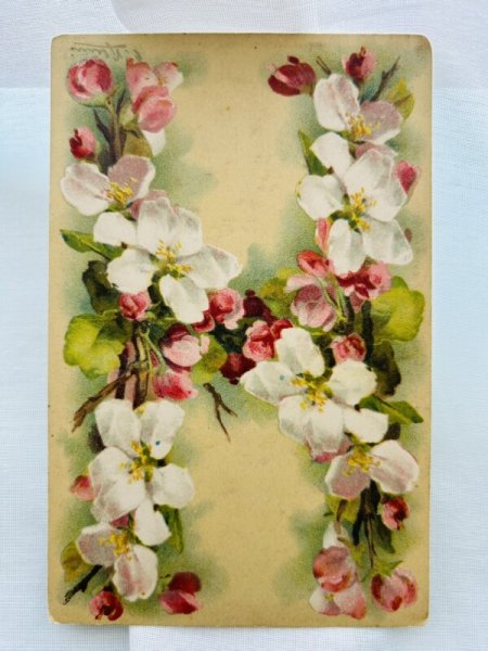画像1: Postcard　アンティークポストカード　お花のアルファベット文字　K　H　Catherine Klein  (1)