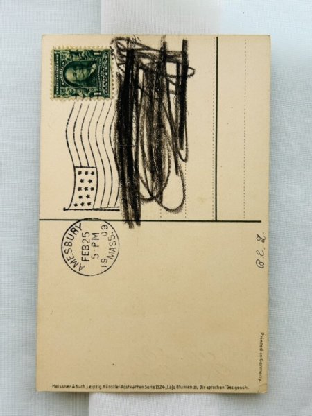 画像2: Postcard アンティークポストカード 黄色のお花と栗 ライラック Catherine Klein 1909年 (2)