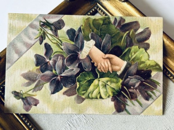 画像2: Postcard 　アンティークポストカード　握手をする手　スミレ (2)