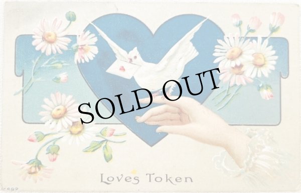 画像1: Postcard 　アンティークポストカード　手とお花　　　白鳩　手紙　バレンタイン (1)