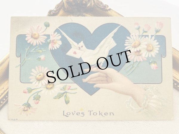 画像2: Postcard 　アンティークポストカード　手とお花　　　白鳩　手紙　バレンタイン (2)