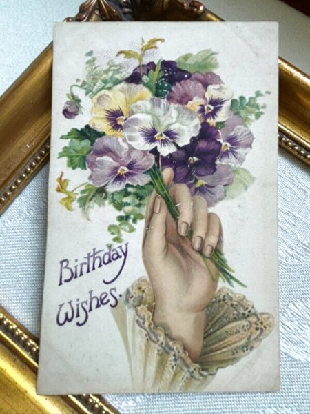 画像2: Postcard  アンティークポストカード お花と手 パンジー  (2)